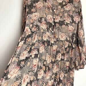 Vintage 90s Button Front Maxi Dress XL Fairy Grunge Floral Earthy Cottage Indie